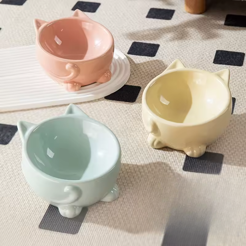 Ceramic Cat Bowl Cervical High Footed Dog Bowl